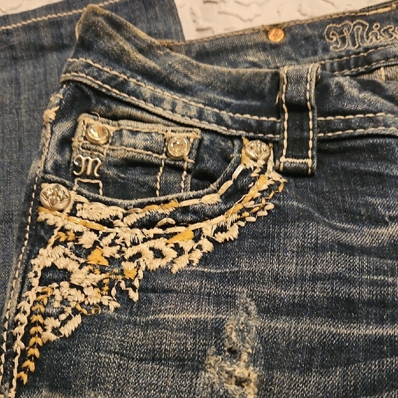 Miss Me Blue Skinny Jeans with Cream Lace - Picture 3 of 5